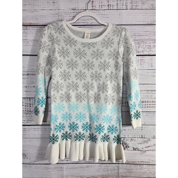 Gymboree Girls Sweater Dress Snowflake Print Winter Blue White Holiday - Picture 1 of 5